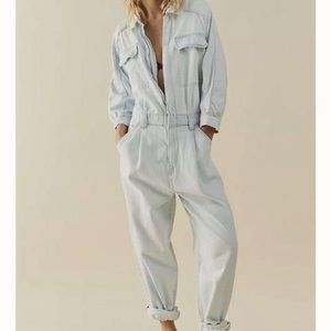 Free People Sammie Denim Coverall Bleach Bloom